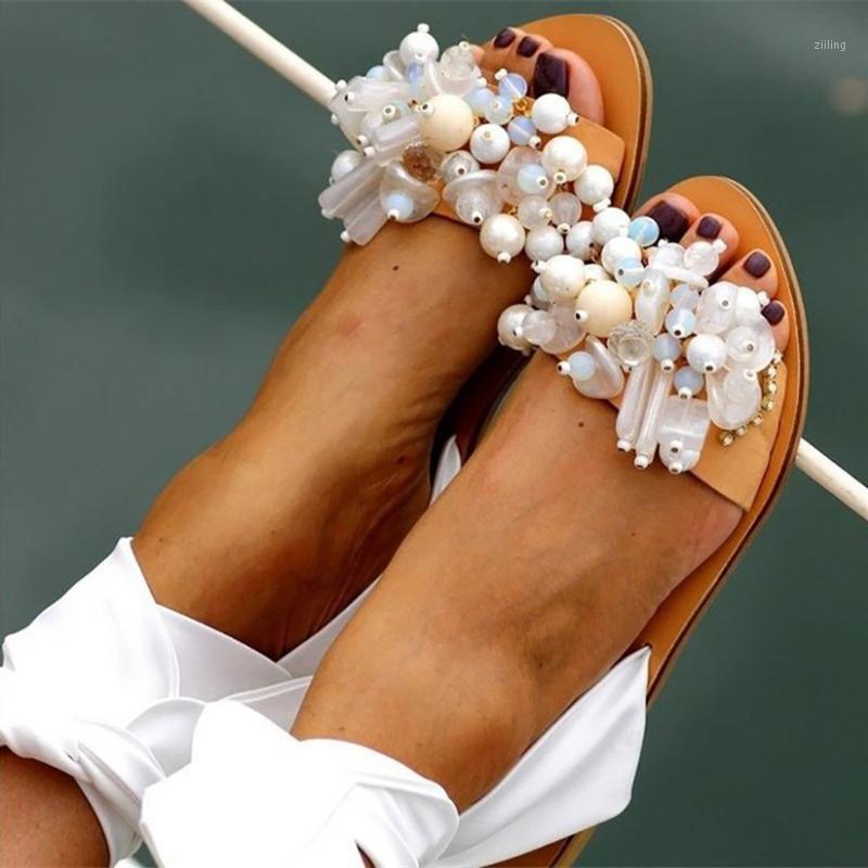 

Summer Sandals Women Bohemian Flat Sandals Crystal Lace Up Open Toe Beaded Fashion Beach Holiday Shoes Feminino1, Purple