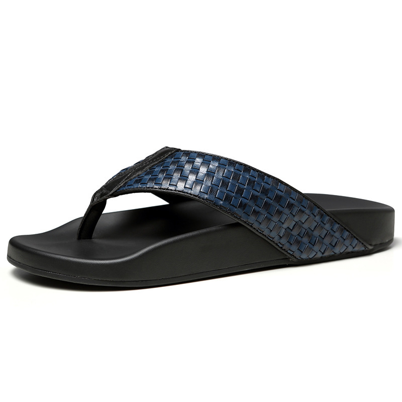 

Genuine 2020 Male Slippers All-match Leather Sandals of Men Will See Weaving Blue Shoes Flip Flops Beach to Outdoor Azg7
