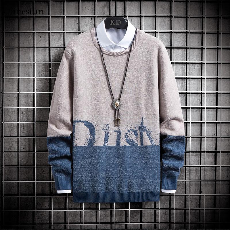 

Onnestun Sweater Men's Clothing New Winter Casual Long Sleeve Pullover Tops Men Warm Hip hop letters Christmas Sweaters Man, Blue