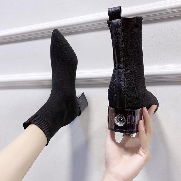 

Women's Rubber Boots Autumn Shoes Crystal Winter Footwear Boots-Women Luxury Designer Rain Pointy Rhinestone Ankle Med1