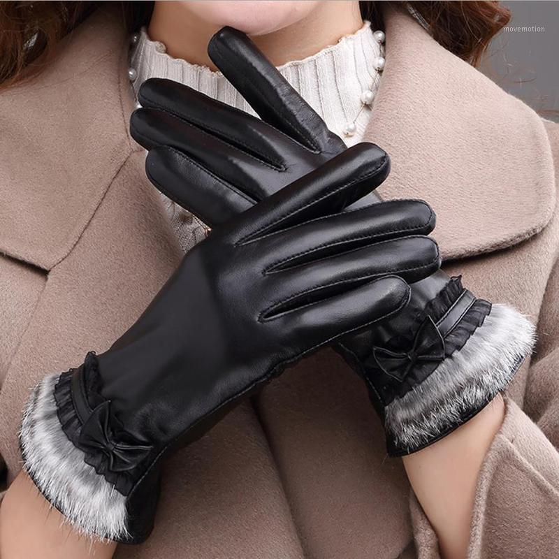 

Women Genuine Leather Glove Warm Touch Screen For Winter Autumn Ladies Fashion Black Warm Leather For Phone Outdoor Gloves 20201