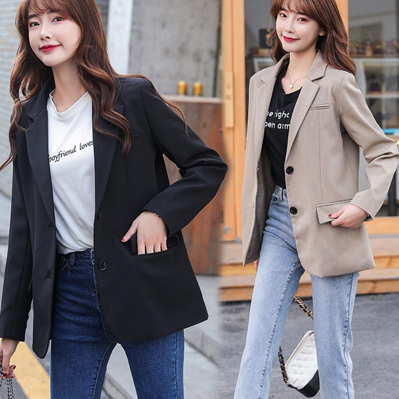 

Women blazer professional suit jacket spring Autumn 2021 new ladies suit temperament long-sleeved Korean slim retro jacket, Black