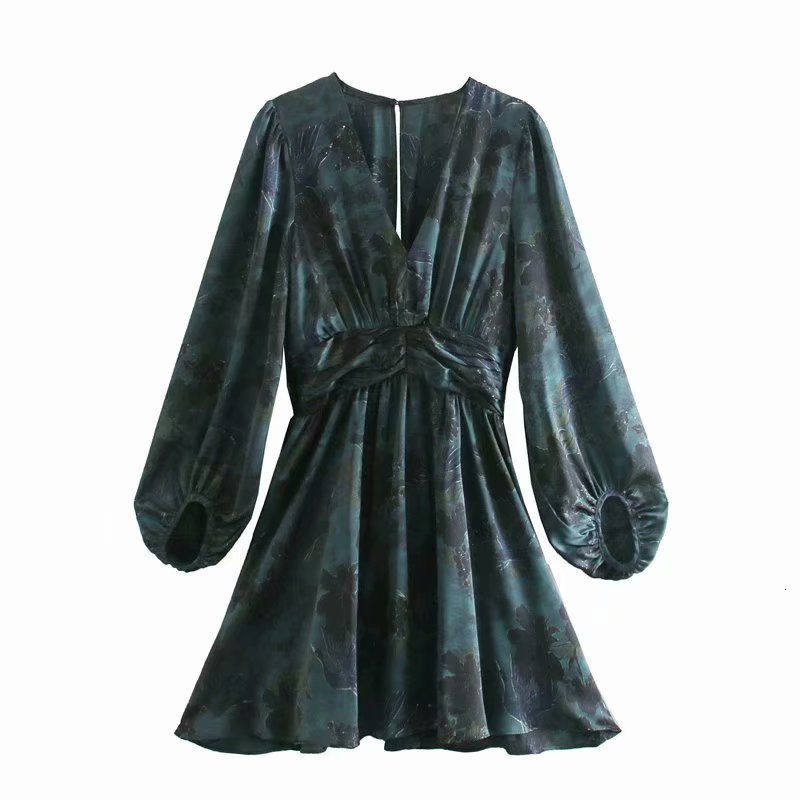 

2021 New 9677 Europe and the United States Women's Wear Long-sleeved V-neck Satin Manufacturers Selling Wholesale Es 69en, See chart