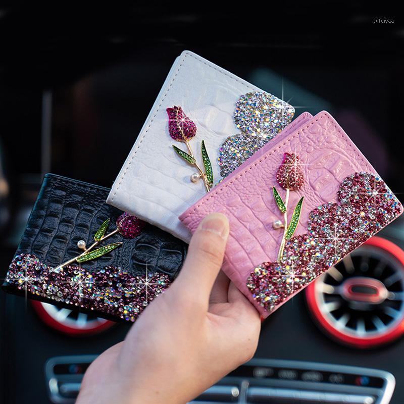 

Genuine Leather Driver's License Holder Fashion Flower Diamond Crystal Driver Licence Wallet Purse Women Pocket Case1
