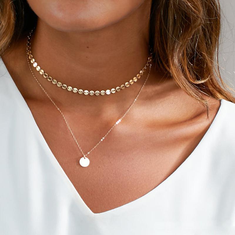 

Chokers 2021 Trendy Gold-Color Delicate Coin Hand Linked Chain Little Sequins Layering Choker Dainty Collar Necklace For Women