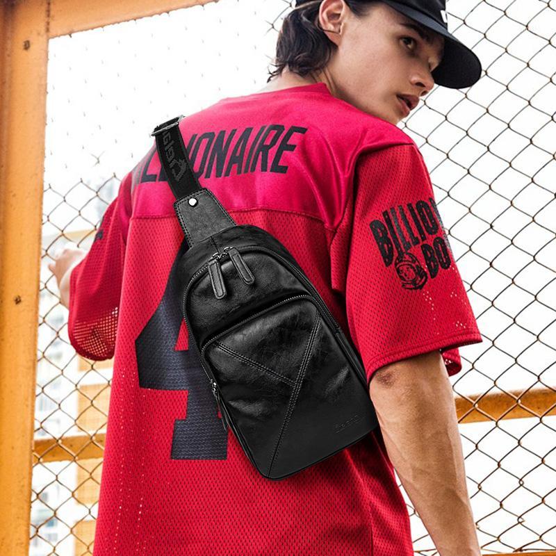 

LIELANG Chest bag leather men's casual multi-function 2019 new fashion men's bag shoulder messenger man chest leather1, Black