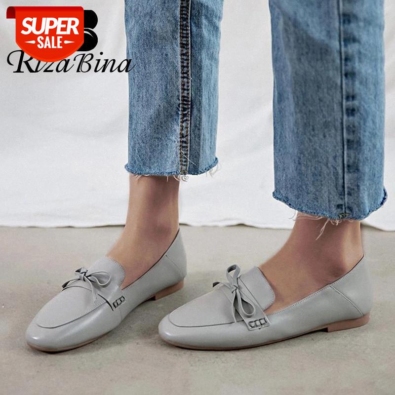 

RIZABINA Slip On Women Flats Square Toe Soft Leather Women Brogue Shoes Bowtie Office Lady Work Casual Mujer Footwear Size 33-43 #IT7v, Beige