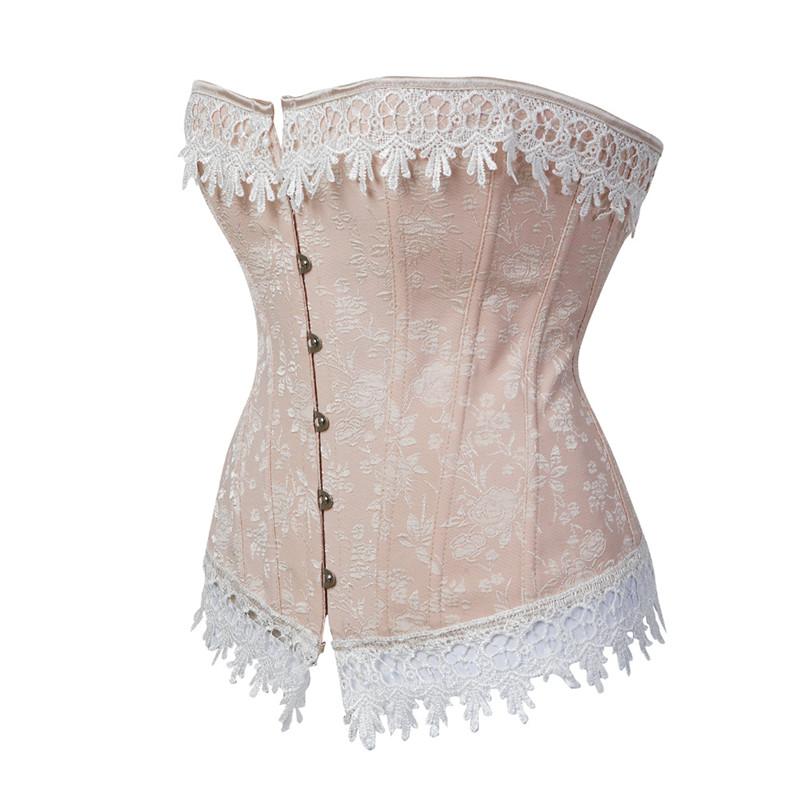 

Plus Size Sexy Women Jacquard Lace Up Boned Overbust Corset Carnival Brocade Breathes Costumes Bustier Corselet Vintage Gorset, 905a khaki