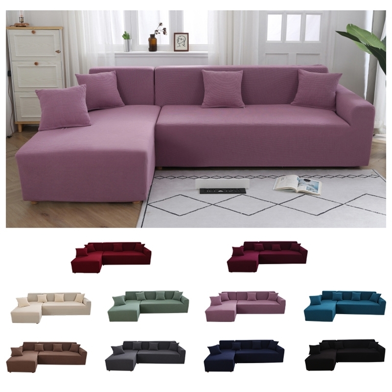 High Quality Stretchable Elastic L Shape Sofa Cover Corn Fleece Sofa Covers for Living Room Covers for Corner Sofa 10 Colors LJ201216