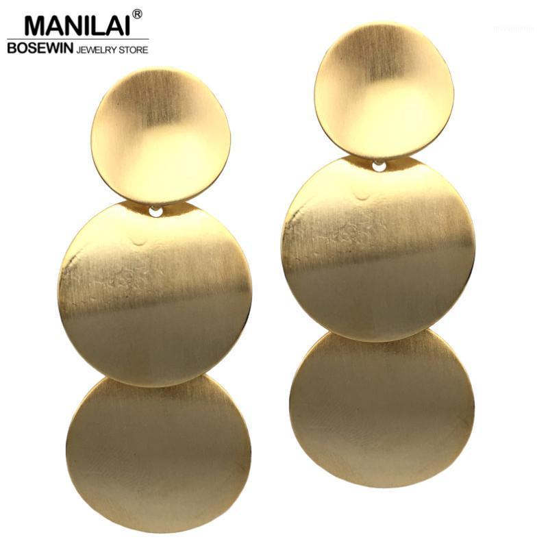 

MANILAI Punk Curve Round Metal Long Earrings For Women Fashion Jewelry Big Stud Earrings Statement Earings Brincos 20201