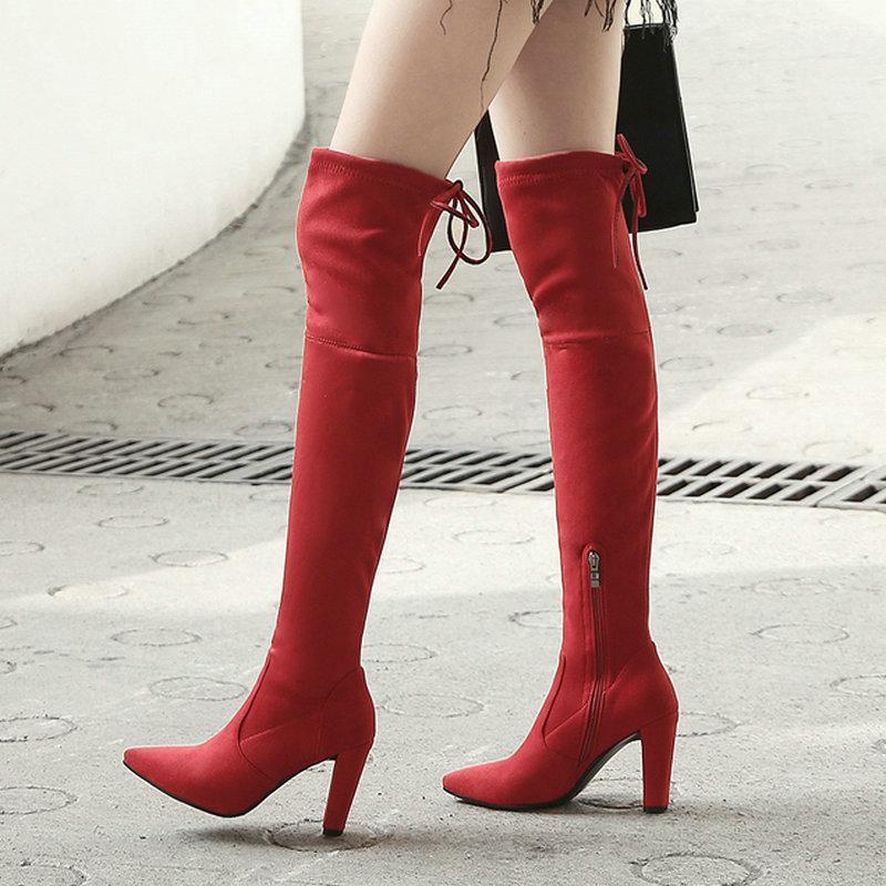 

Autumn and Winter Women's Shoes Over the Knee Ladies Boots Suede Zipper Super High Heel Sexy Ladies Fashion Large Size 34-431, Black