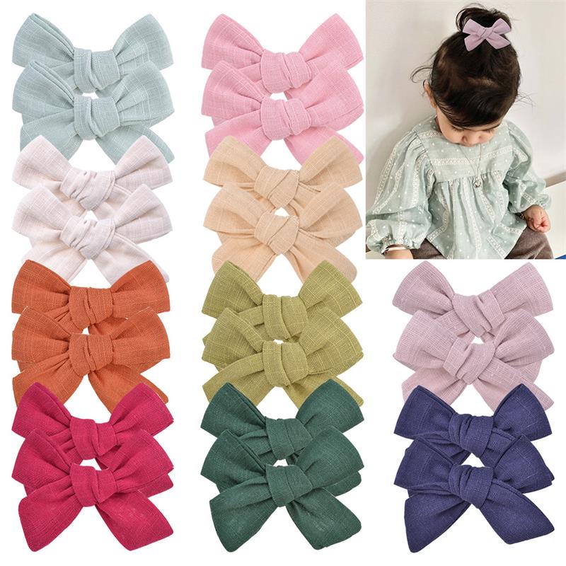 

2pcs/set Cute Cotton Hair Bows with Clip for Baby Girls BB Hair Clips Boutique Hairpins Barrettes Headwear Kids Hair Acesssories, 20 colors;please remark