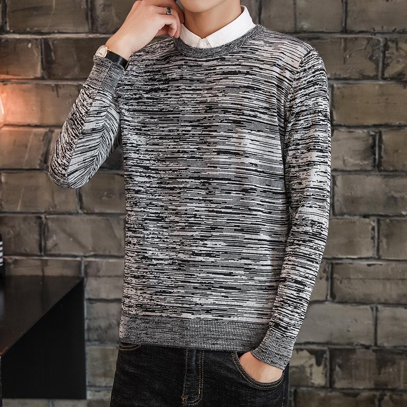 

Striped Colorblock Pull Sweater Mens O-neck Warm Casual Knitted Sweaters Men Oversized Ribbed Hem Coats Long Sleeve Pullover, Gray
