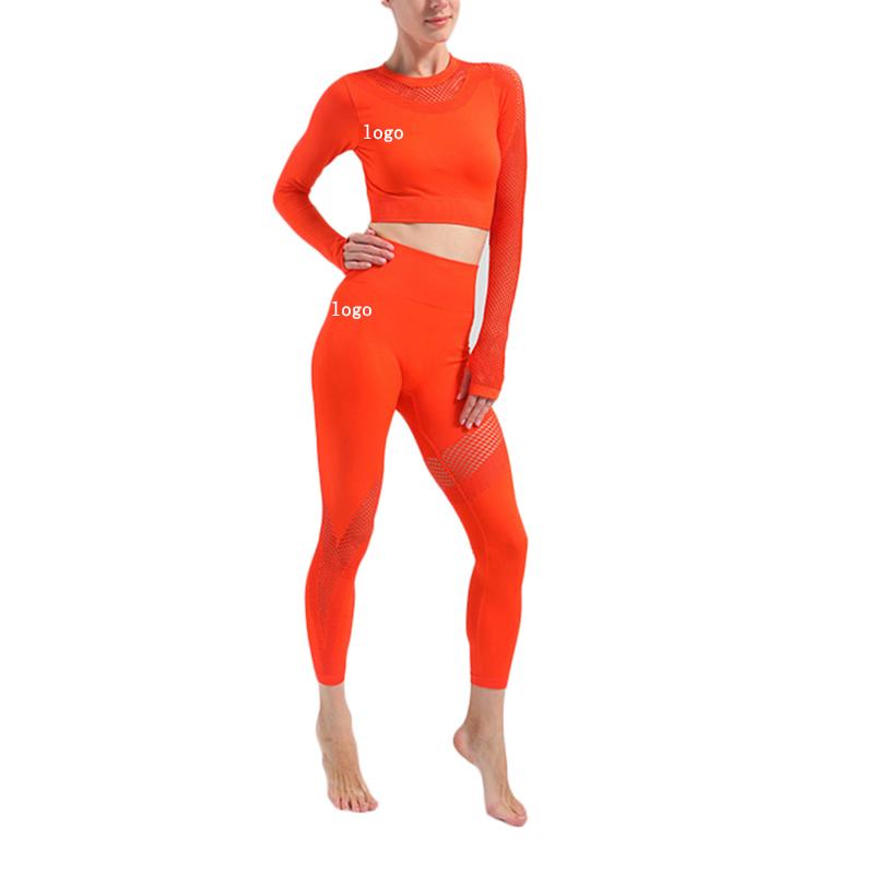 

Hollow out seamless mesh elastic Yoga suit high waist sexy peach hip yoga set, Black