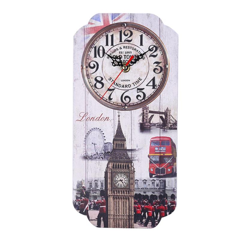 

Wooden Clock European Style Creative Square Wall Clock Household Bedroom Hanging Bar Decor without Battery - 5#