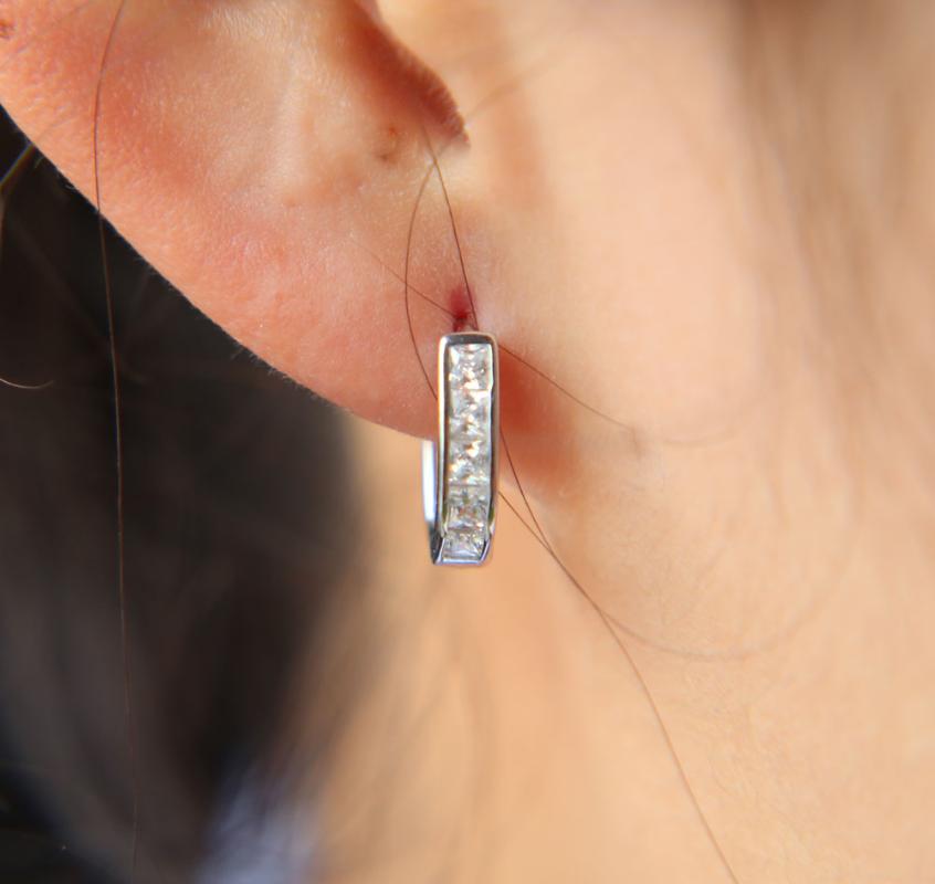 

100% 925 sterling silver U hoop earring bezel CZ top quality minimal delicate design factory wholesale girl nice earring