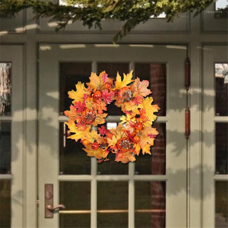 

Pumpkin Acorn Fruit Vine Wreath Halloween Wall Hanging Christmas Home Decoration Large Pine Nuts Wheat Ear 40CM1, 40cm