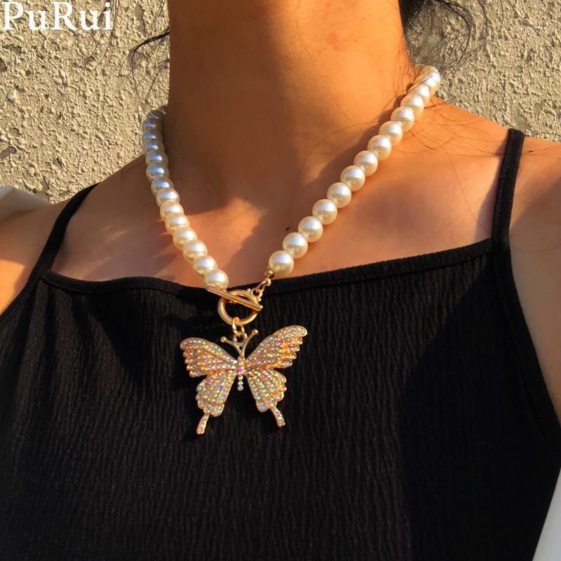

Butterfly Pendant Necklace for Women Statment Imitation Pearl Chain Big Crystal Butterfly Choker Necklace Charm Jewelry1