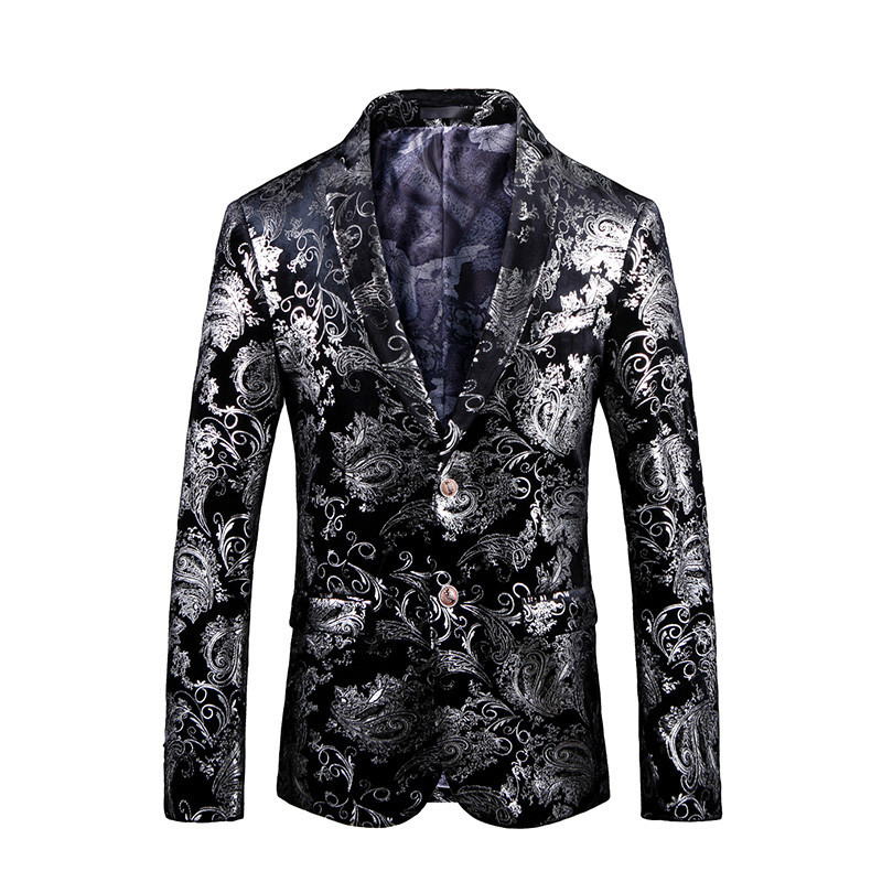 

2021 New Tang Male White Button Fashion and Party Blazer Blazers Jacket Single Casual Performance 3d Show Black NSCH