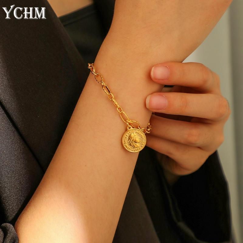 

Vintage Stainless Steel Bracelet for Women with Coin Avatar Charm Bracelet Gold Plated 2021 Trend Jewelry Women YCHM