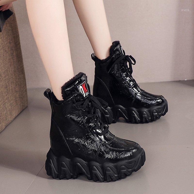 

Autumn Chunky Boots 2020 New Women's Round Toe Thick Bottom Winter Boots Ankle Black Platform Short Woman 9cm Heels1, White
