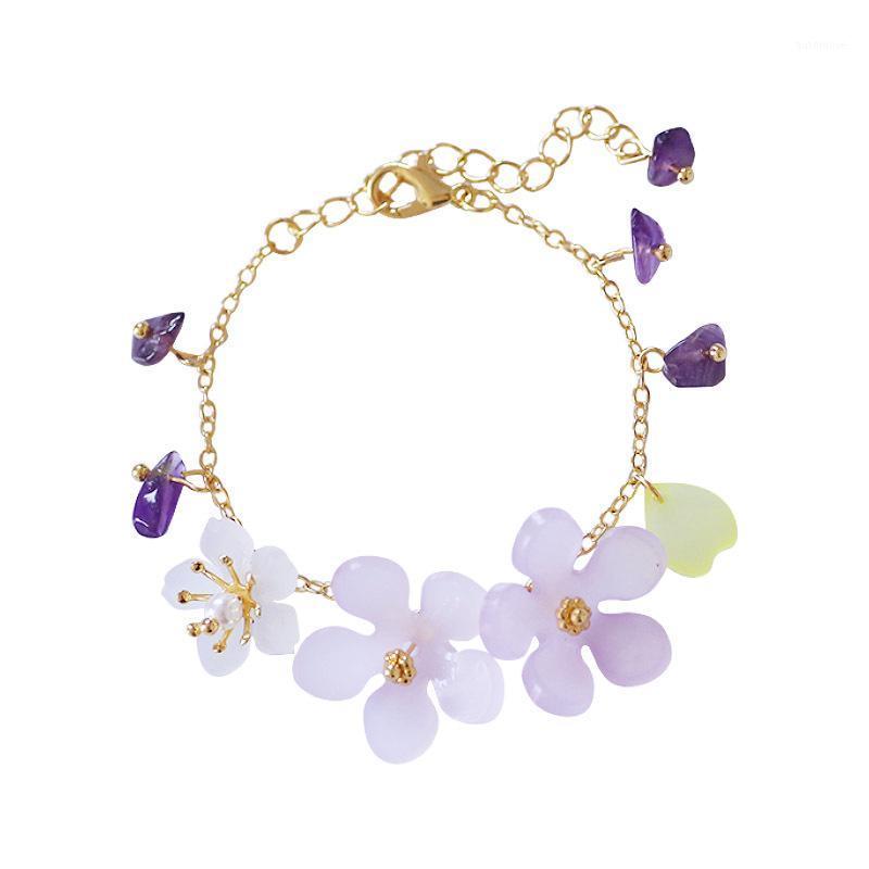 

Forest Sweety Ins Purple Pink Acrylic Sunflower Sakura Charms Adjustable Bracelets for Women Girls Kids Gfits1