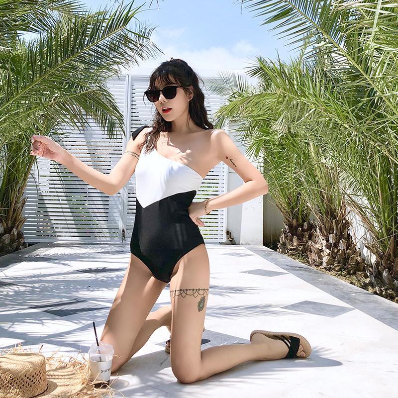 

Women's Swimsuit 2020 Swimwear One-Piece Woman One Piece Monokini Push Up Color Retro Sloping Sexy Spandex Solid1