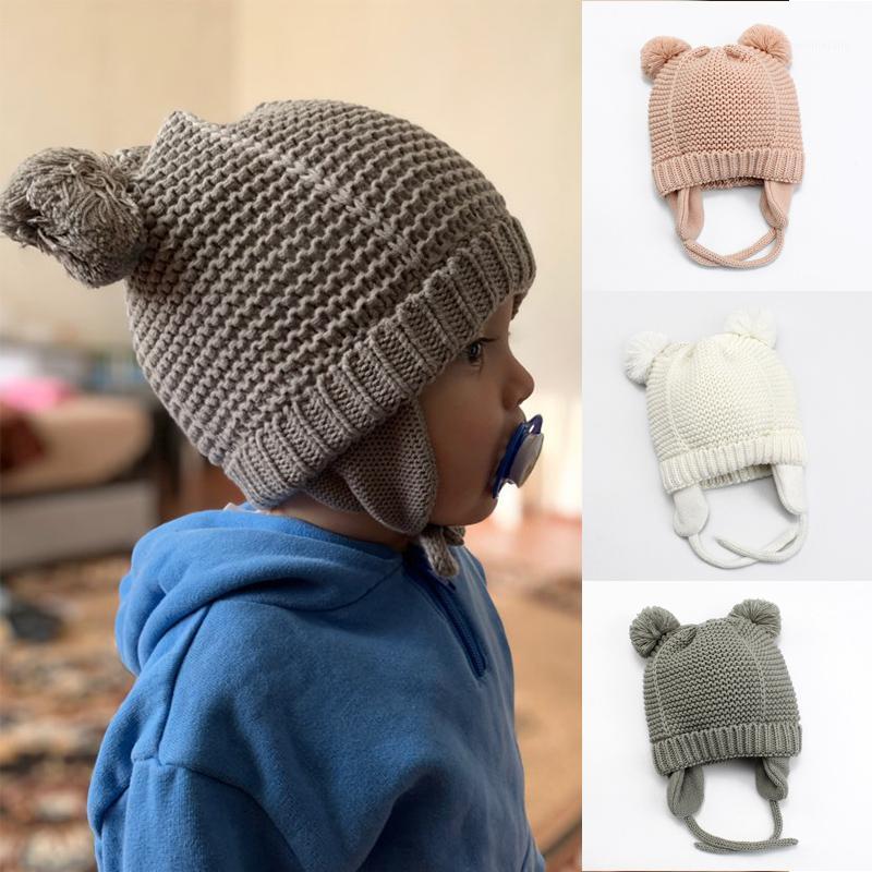 

Knitted Baby Hat Bonnet Cap Warm Newborn Baby Boy Girl Winter Hat For Kids Pompom Toddler Infant Beanie Cap Bonnet Enfant1, White