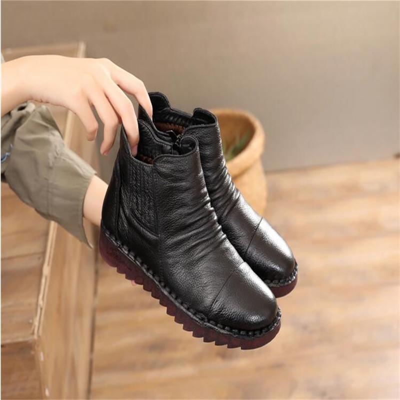 

RushiMan 2020New Simple Flat Comfortable Warm Leather Womens Shoes Skid proof Middle aged Old Women's Shoes Handmade 35 41, Black