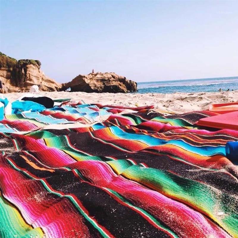 

Cotton Mexican Handmade National Wind Beach Blanket Rainbow Blanket Home Tapestry Beach Mat Picnic Mat1