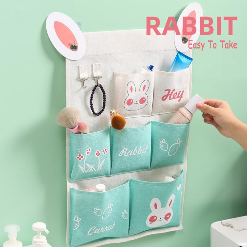 

Cotton And linen Hanging Three/Seven Pocket Storage Bag Cotton Linen Wardrobe Wall Pouch Toys For Bedroom Kitchen Bathroom, As shown