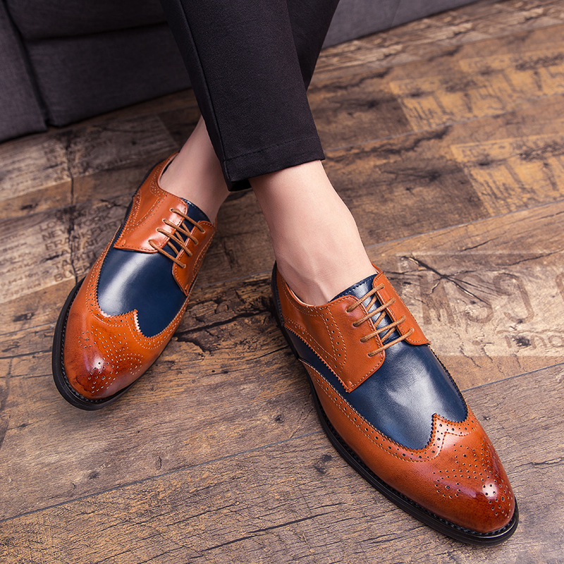 

2020 New Spring 2020 New Brogue Color Matching plus Size Leather Shoes Mens Fashion Trend Gentleman British Style Formal Leather Shoes, 026 blue