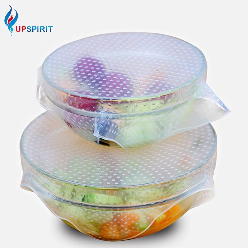 

New 4pcs Multifunctional Fresh Keeping Saran Wrap Kitchen Tools Reusable Silicone Wraps Seal Vacuum Cover Lid Stretch1