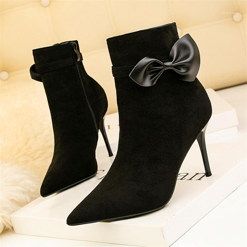 

Sexy Sock Boots Knitting Stretch Skinny Boots High Heel 9cm Women Fashion Shoes 2020 Autumn Female Bling Pointed Toe Short1, Black