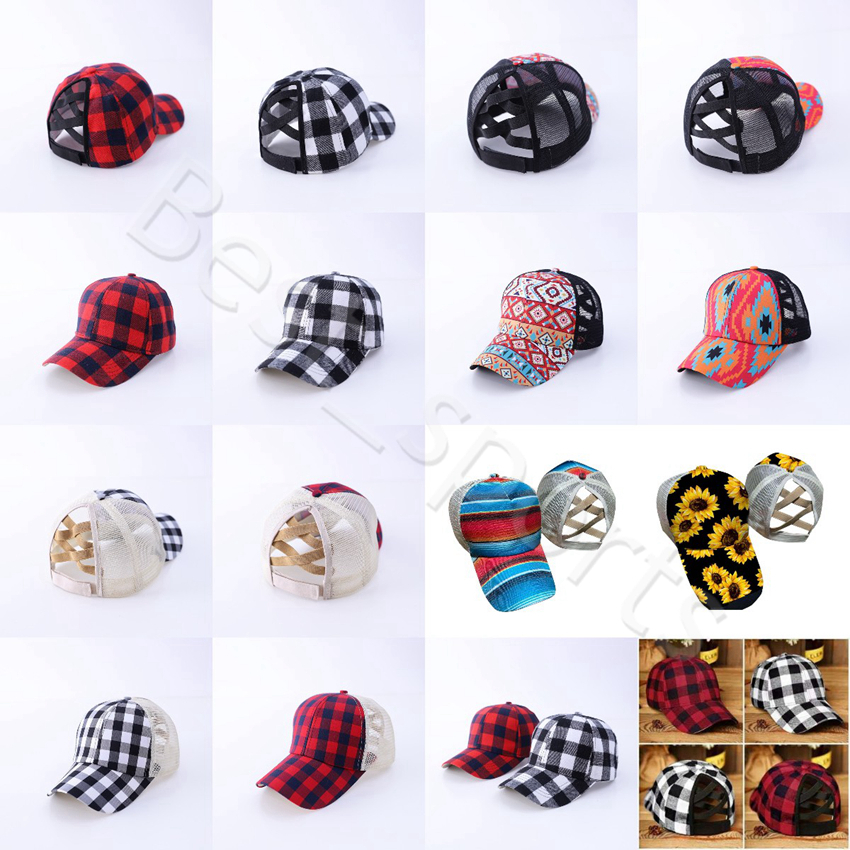 

Buffalo Plaid Ponytail Hat Woman Sunflower Washed Mesh Criss Cross Ponytail Baseball Cap Trucker Hat Festive Party Hats CYZ2857