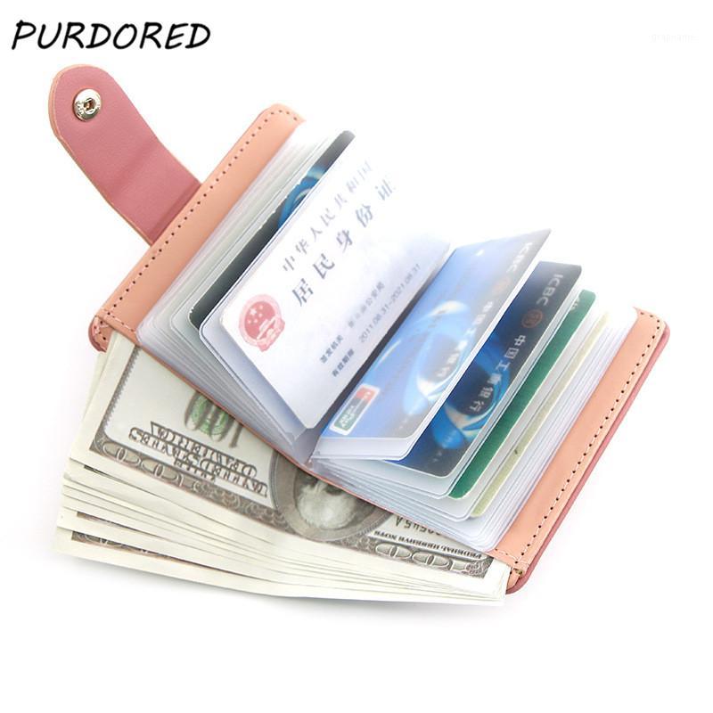 

PURDORED 1 Pc 20 Slots Cute Mini Card Holder Women Business Card Case Wallet Slim ID cards Case Change Coin Purse Porte Carte1, Black