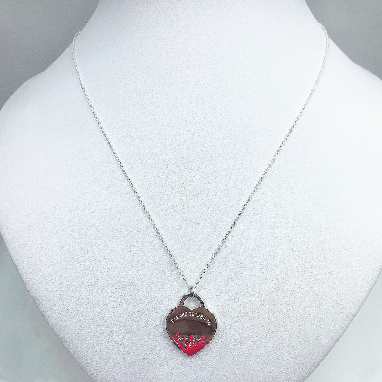 

100% 925 sterling silver necklace, fashionable high-quality enamel splash heart-shaped necklace jewelry gift, original 1:1 Q0531