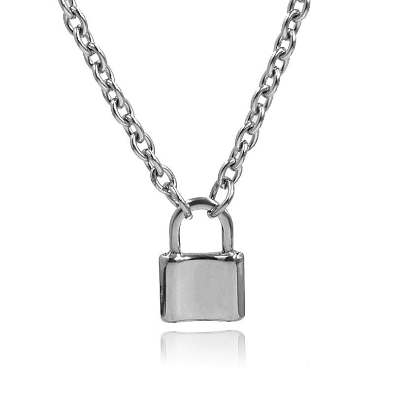 

Hip hop rock Stainless Steel necklace Steel color Square Lock Pendant Necklaces For Women Men Padlock Necklace Brand Jewelry