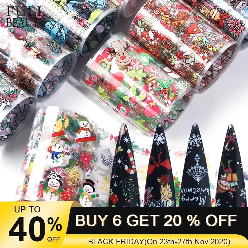 

10pcs Christmas Decorations for Nails Mix Colorful Transfer Nail Foil Sticker Snow Flower Elk Gift Santa Adhesive Paper