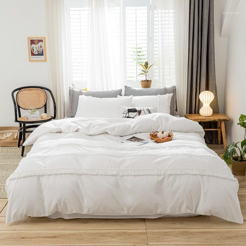 

Boho Duvet Cover Bed Sheet Set Tassel White Cream Grey Elegant Brushed Microfiber Ultra Soft Bedding Set Queen  King 4Pcs1, Color 4