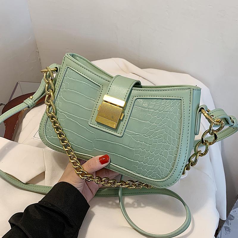 

Stone pattern Chain Armpit bag 2021 Fashion New High quality PU Leather Women's Designer Handbag Travel Shoulder Messenger Bag, Black