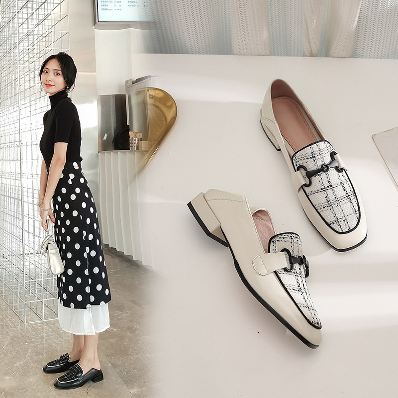 

2021 Female Pumps Genuine Hot 22-24.5cm in Plaid Fashion Sew Women's Shoes Buckle Designers 42EV, Black