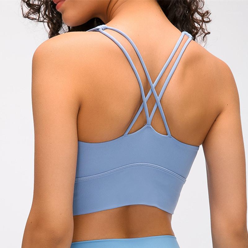 

Sports Bras Naked-feel Fabric Double Straps Athletic Sport Bras Top Women Push Up Padded Gym Yoga Fitness Crop Tops Brassiere1, A-shallow lotus ash