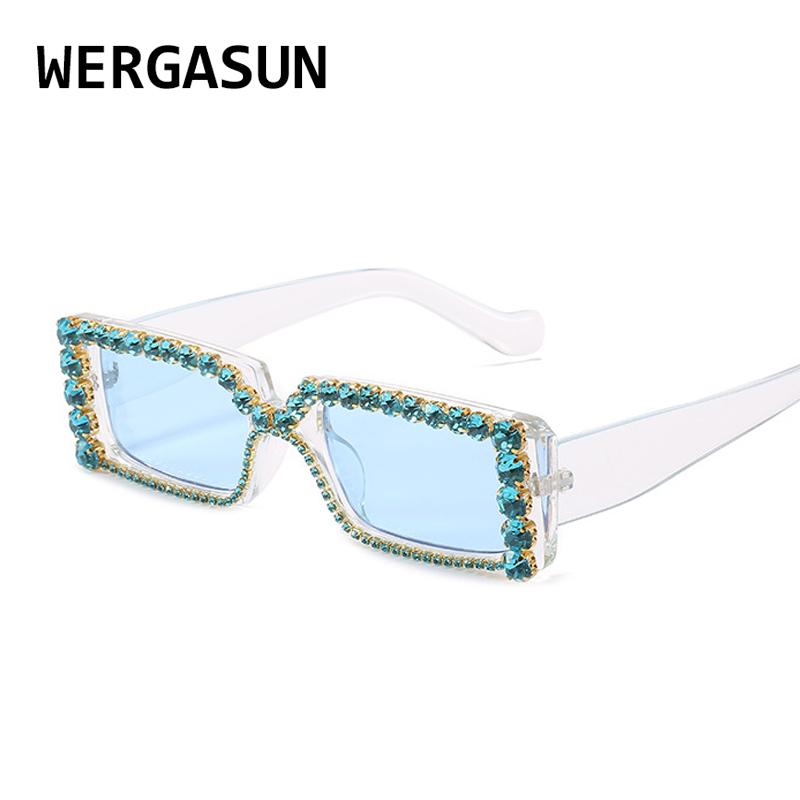 

Sunglasses WERGASUN Rectangular Women Designer Sun Glasses Crystal Sexy Frame Rhinestone Eyewear Oculos