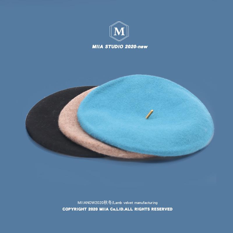 

202009-AXBL-0039 Golden tail thick wool high quality leisure street beret hat men women Leisure painter hat, Black