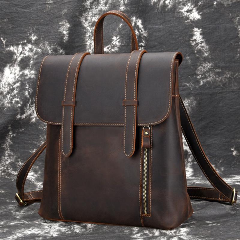 

Luufan Vintage Fashion Style Woman Backpack Genuine Leather Travel Bag Crazy Horse Leather Bagpack Male Female School Backpacks, Light brown