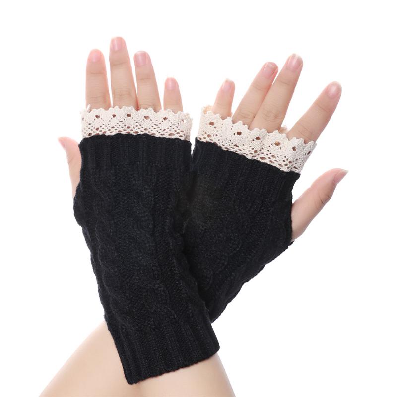

1Pair Women Lace Knitted Gloves Thick Winter Keep Warm Fingerless Mittens Fashion Candy Color Elastic Soft Arm Warmers Mittens