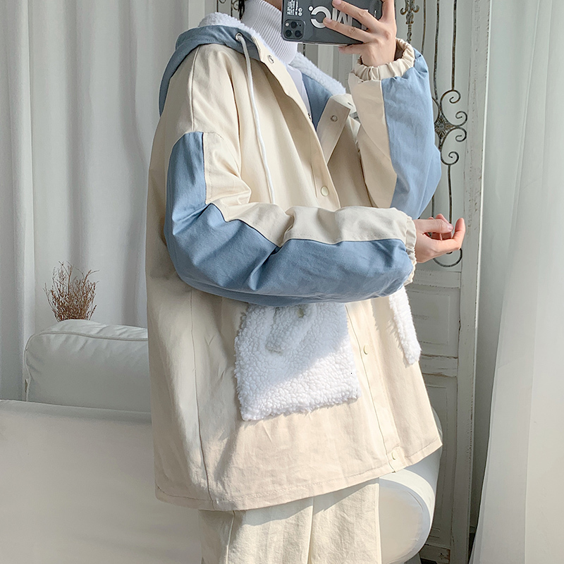 

2021 Men Youth Jacket Thicken Lambs'hair Coat Men's Fashionable Winter XDKY, Blue