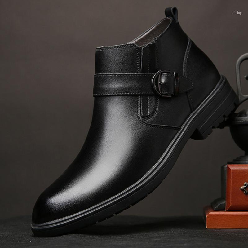 

Genuine Leather Men Autumn Winter Ankle Boots Fashion Footwear Shoes Men Business warm winter snow boots with fur A57-061, Black with fur