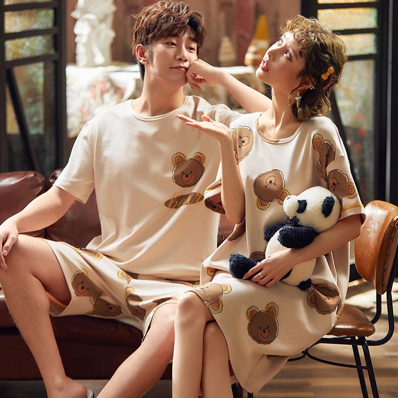 

Cotton Nightgown Sets Women Nightdress couple Autumn short Sleeve Fresh Soft Men Pijama Mujer Casual Pyjamas